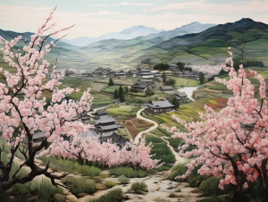 桃花盛开的十里青山