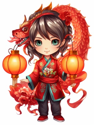 Lovely Chinese Dragon Holding Red Lanterns Art