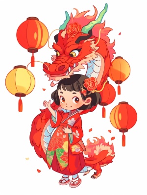 Lovely,Chinese,dragon,holding,Red,Lanterns,Chinese,dragon,,colorful,cartoon,characters,,white,background,,colorful,cartoon,characters,,colorful,clothing,,sticker,art,,high,quality,ar,3:4