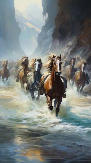 Wild,horses,running,by,the,sea,,cliffs,above,,wild,and,free,,oil,painting,,Mysteriousd,