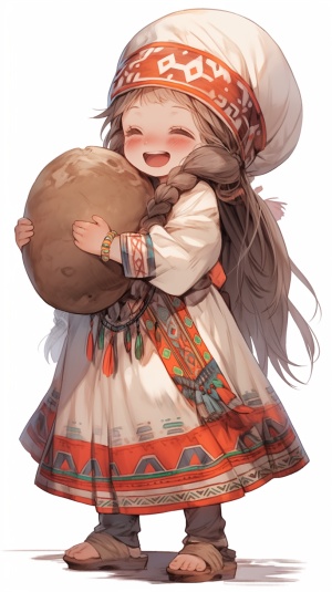 微笑小女孩手捧巨大土豆