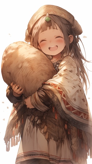 可爱小女孩微笑捧巨大土豆