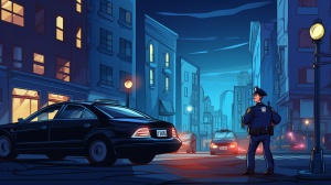 黑夜大城市风格，警察抓小偷，卡通