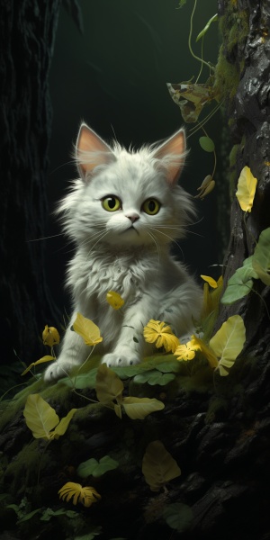绿色森林,黄色缅因猫,灰白色布偶猫,嬉戏