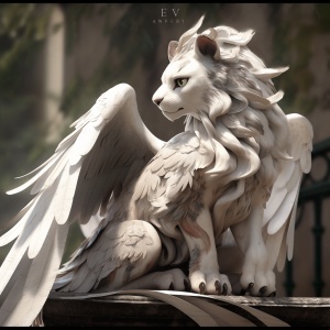 3D，古风画卷，游戏，Griffin，an,anime,version,of,a,large,white,and,red,Griffin,,in,the,style,of,unreal,engine,5,,characterful,animal,portraits,,eve,ventrue,,furry,art,,captures,the,essence,of,nature,,distinctive,noses,，Chinese,dragon，蓝色