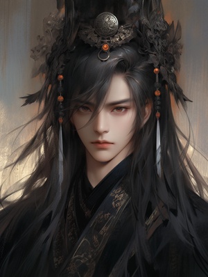 Oriental,boy,,Frontal,close-up,,an,20year,old,Chinese,man,with,beauty,face,,black,long,hair,,golden,hair,accessories,,dress,Tang,Dynasty,clothing,traditional,oil,painting,,chinese,painting,crazy,facial,close-up,,mysterious,beauty,high,and,cold,,elegant,,handsome.Rich,in,details,,best,quality,ar,3:4