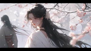 Epic Fantasy Style: Black and White Boy with Long Hair in Chinese Painting