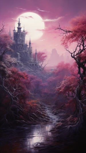神秘紫色森林中的魔幻城堡
