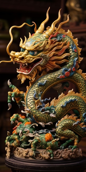 龙是中国文化中的神兽，代表着权威、力量和智慧。龙的形象常常用于装饰宫殿、寺庙等建筑，以及制作工艺品和服饰等。