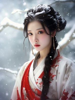 雪中中国美女，风景很好