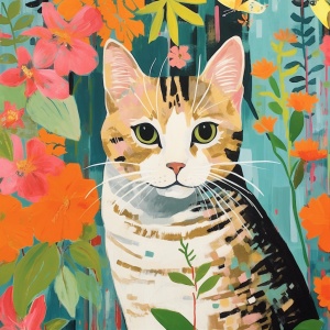 Pretty Illustration of Cat with Rustic Palette