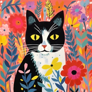 Pretty Illustration of Cat with Rustic Palette