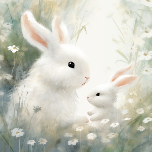 Whimsical Children's Book Illustration: Little White Rabbit Close-up
