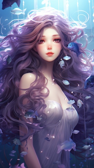 梦幻精灵美女与鱼、水母的唯美曼妙画面