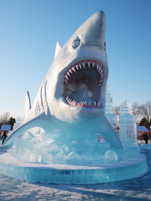 冰雪大世界：冬天的海洋世界巨鲨大型冰雕
