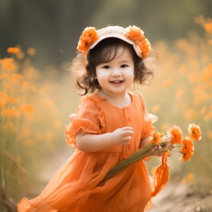 Delicate and Adorable Chinese Babies Dressed in Orange