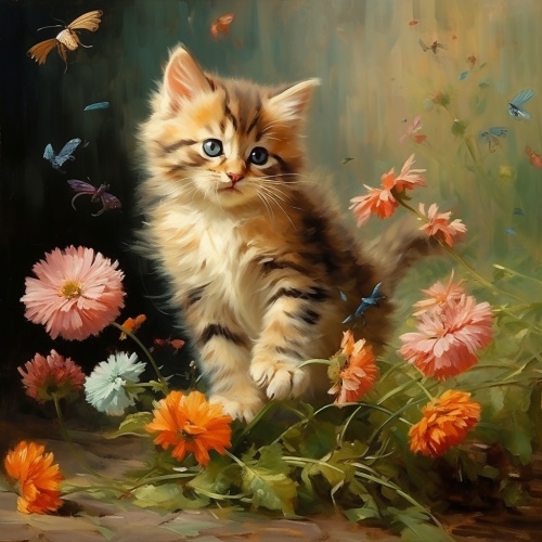 小猫捉花蝴蝶。