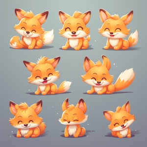 sheet,of,a,cute,little,Fox,stickers，a,individual,ui,design,app,icon,Ul,interface,happy,delight,joyful,brandnew，Multiple,poss,and,expressions