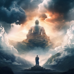 The Art of Buddha Poster in Ethereal Cloudscapes