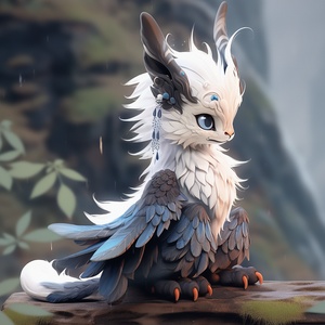 中国风，3DGriffin，古风画卷，立体，，Griffin，，an,anime,version,of,a,lovely,blue,and,white,Griffin,,in,the,style,of,unreal,engine,5,,characterful,animal,portraits,,eve,ventrue,,furry,art,,captures,the,essence,of,nature,,distinctive,nose,and,feathers，with,some,feathers,on,shoulders,,Griffin,,in,chinese,style,attire,with,horns,,in,the,style,of,2d,game,art,,ethereal,figures,,booru,,3d,,serene,faces,,animated,illustrations,,white,and,blue，仿佛是山海经中的神兽，背景是古代街巷，画面中没有人类