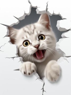 Adorable 3D Cat Sticker with White Background