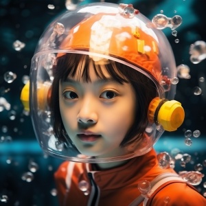中国12岁少女，水下，游泳衣，游泳帽，泡泡，魔法特效