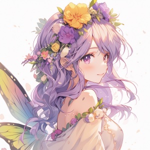 紫色头发，花仙子