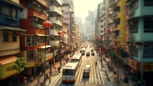 香港街道的可爱倾斜移位动画，出色照明与体积景观