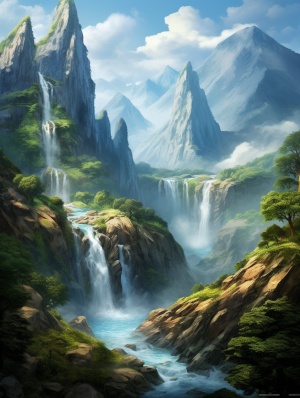 壮丽山峰：高山、瀑布与密林的奇观