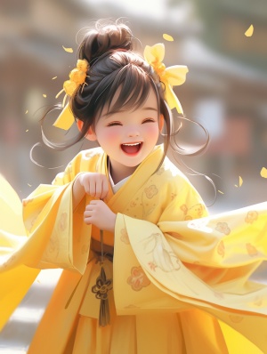 Cute Little Girl in Yellow Chinese Dress
