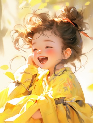 Cute Little Girl in Yellow Chinese Dress