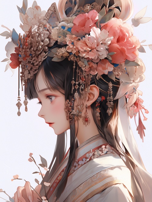 1,this,image,is,an,asian,portrait,of,a,female,with,an,amazing,headdress,and,flowers,,,in,the,style,of,anime,art,,,pensive,poses,,32,k,uhd,,,ethereal,figures,,,anime-inspired,character,designs,,,chinese,painting,,,luminous,reflections,ar,58