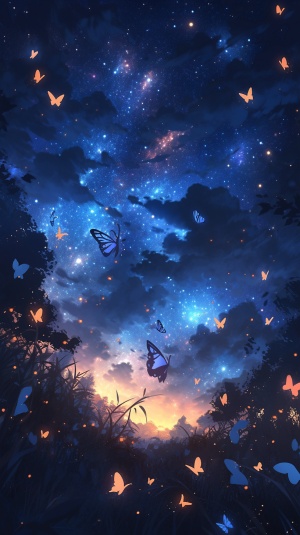星空风景图中的暗黑梦幻与蝴蝶