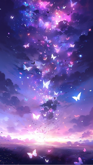 银河梦幻浅紫色风景图蝴蝶