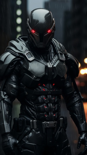 Black Cyberpunk Armor: Epic Composition with Cyber Helmet