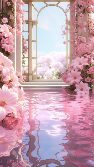 Booth with Huge Pale Pink Flowers and Exquisite 3D Effects