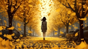 黄色银杏树林中的梦幻世界