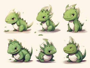 Nine Triceratops Poses and Expressions in Minimalist Line Art Style