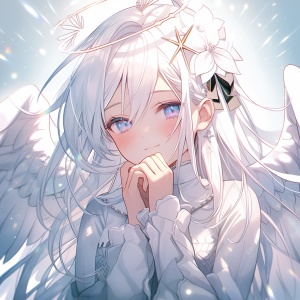 A Beautiful Girl With White Hair and Wings