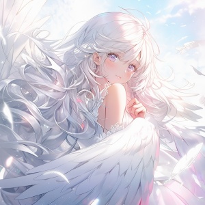 A Beautiful Girl With White Hair and Wings