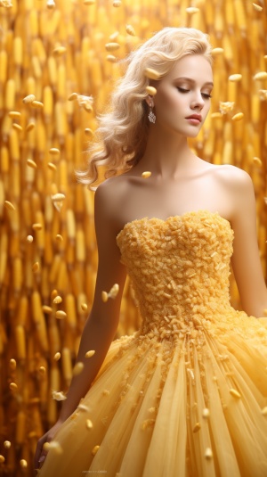 玉米粒连衣裙模特展示，超详细明亮背景美女