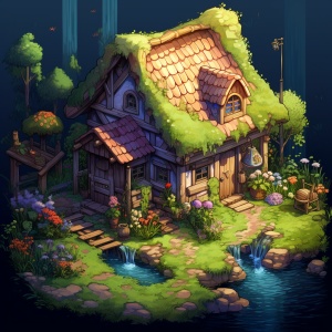 童话小屋，风景，花草，河边