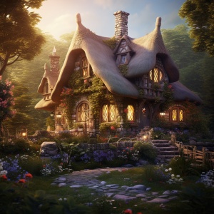 梦幻花园，童话小屋，花草，风景