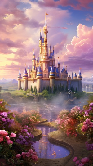 A,beautiful,painting,of,,,Early,morning,,,the,rose,castle,on,the,clouds,,,by,Thomas,Kinkade,,,by,Gustave,Van,de,Woestijne,,,Trending,on,artstation,:6,Fairyland,,,ultrawide,shot,,,morning,,,colorfull,,,majestic,palace,,4k,,light,effect,:3