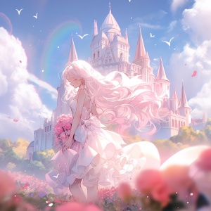 梦幻般的粉色童话城堡和花园