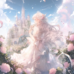 梦幻般的粉色童话城堡和花园