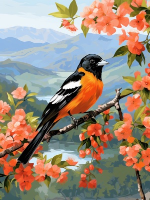 Oriole,,branches,,peony,flowers,,green,leaves,,rivers,,mountains,,beautiful,scenery,,a,oriole,standing,in,the,branches,,real,photo,,perfect,legs,,bright,eyes,,spread,its,wings,to,fly,,vivid,,three-dimensional,sense,,strong,sense,of,layer,,art,,ultra,HD,,photography,,8k,resolution,,HD,,photo,,photography,,soft,light,,best,picture,quality,,high,picture,quality,,high,detail,,HD,,Crazy,detail,,ultra,HD,quality,-ar,3:4