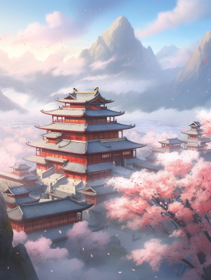 高山上的桃花寺庙