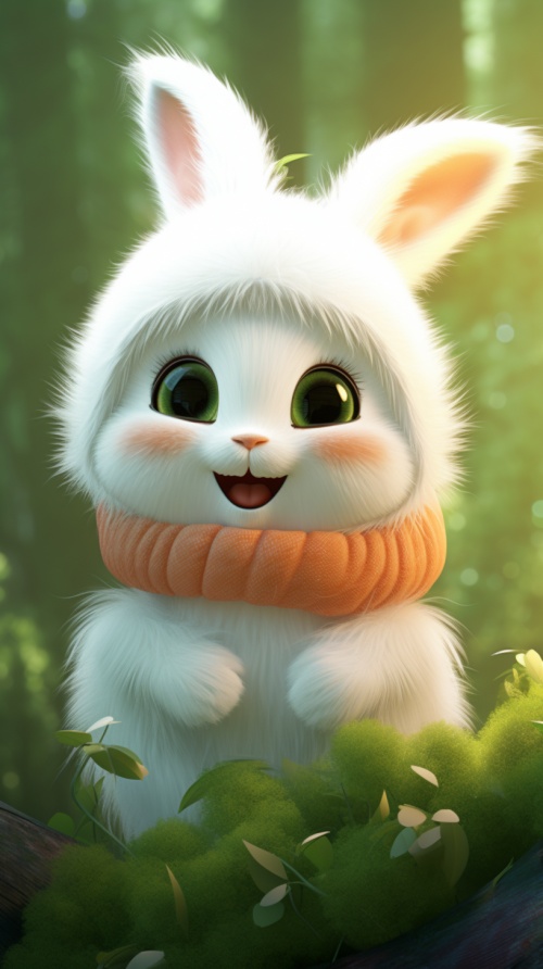 A,super,cute,little,bunny,,fluffy,tail,,wearing,a,white,sweater,,wearing,a,green,hat,,plump,body,,smile,,pixie,style,,bright,colors,,natural,light,,simple,white,forest,background,,popular,in,art,station,,super,wide,Angle,,HD,realistic,,8K,HD,,,ar,9:16,v,5.2