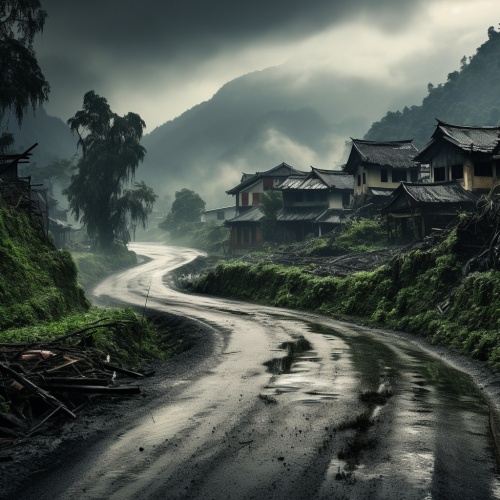 中国风雨后的乡村小路